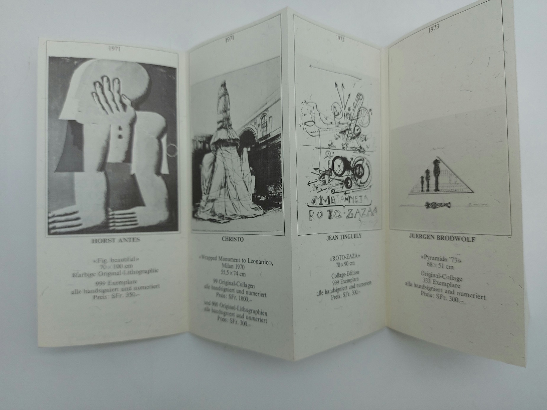 Horst, Antes, Christo, Jean Tinguely, Jurgen Brodwolf, Meret Oppenheim. Art 5'74 Basel (pieghevole)